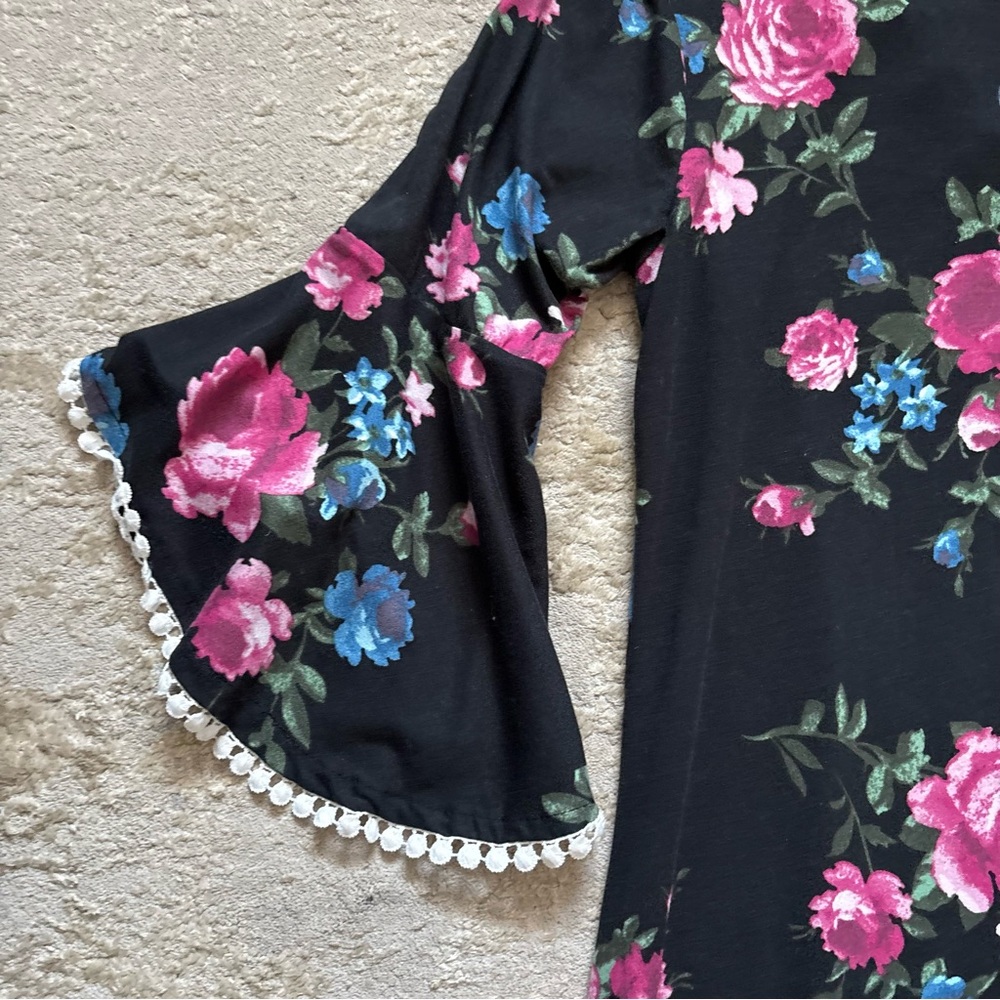 Bella & Birdie Girls Floral Rose Bell Sleeve Dress Size 12-14 (Large) Youth - Picture 9 of 13